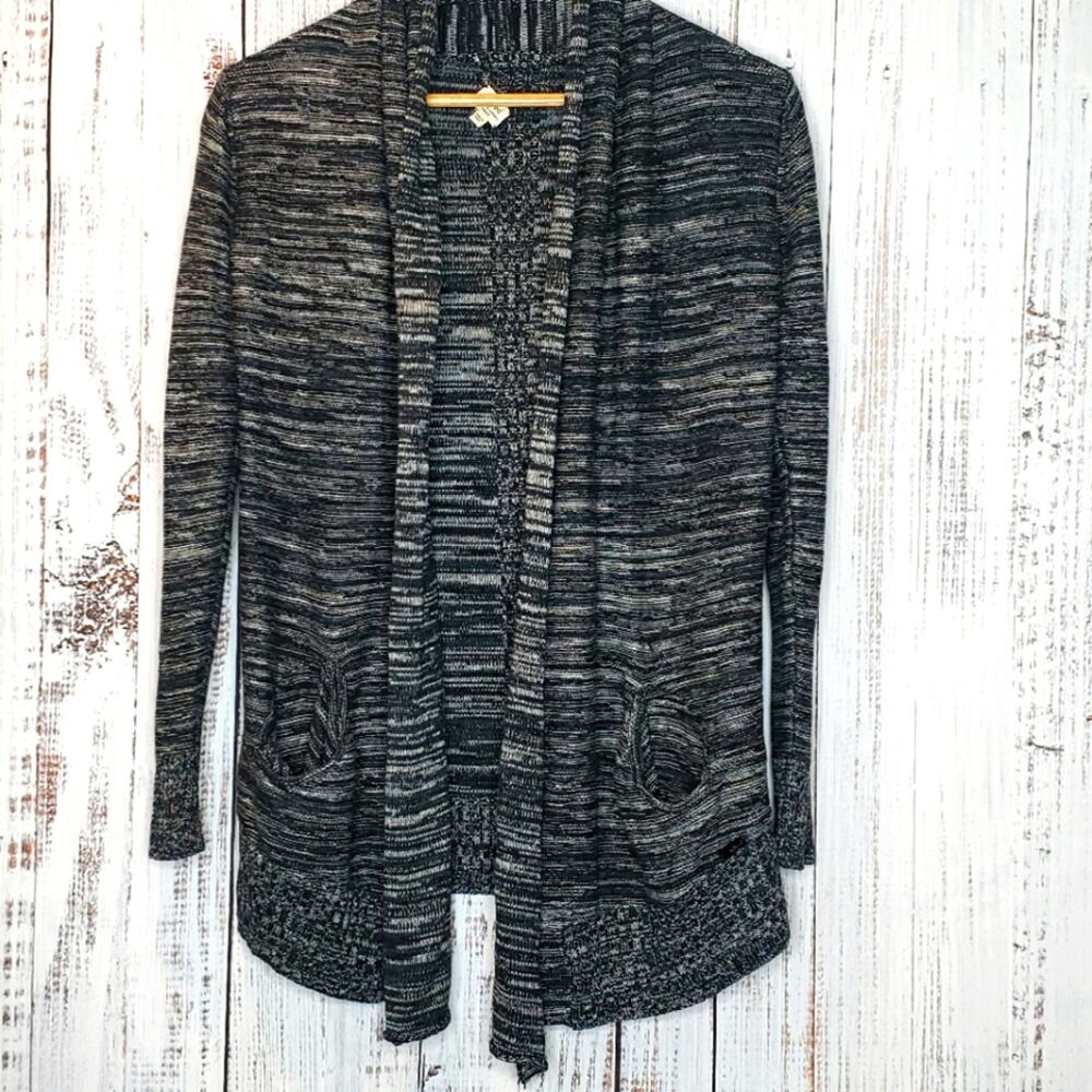 Aritzia Women's Open-Front Silk Cotton Cashmere Marled Black & Gray Cardigan